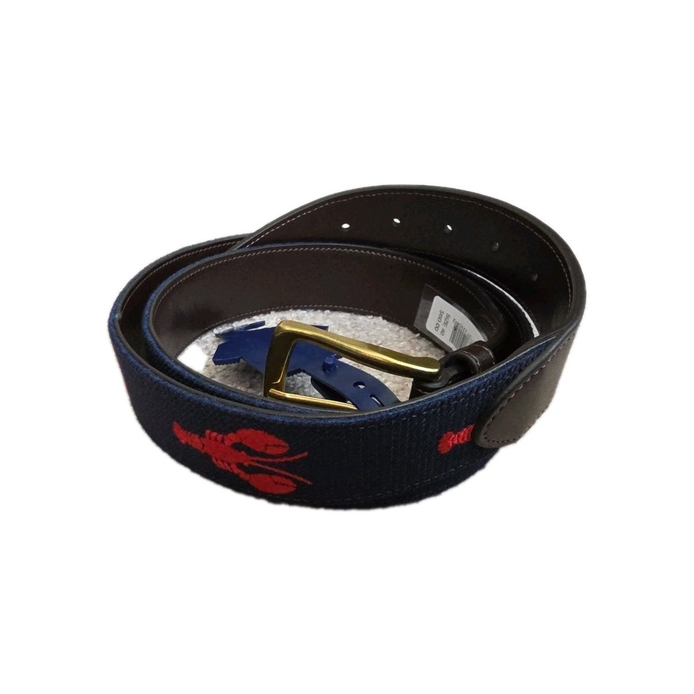 Penguin Men's Belt Red EMBROIDERED Lobster Pattern ~Brown Leather Size 32 ~ NWT